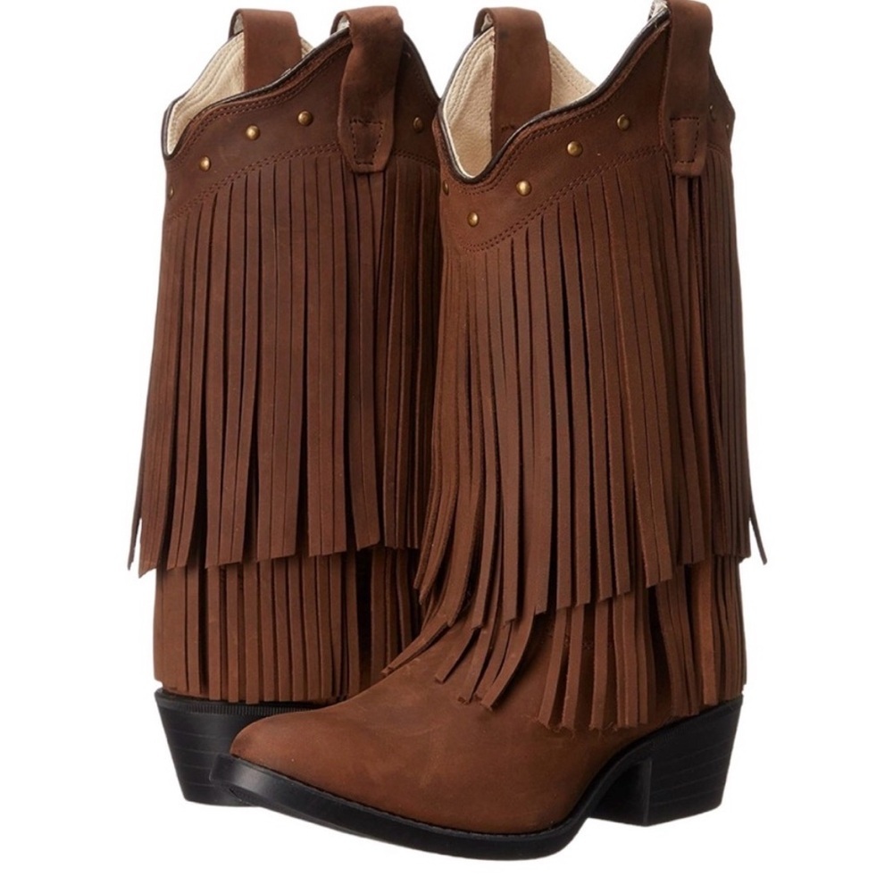 Old West Girls' Corona Leather Fringe Western Boots toddler girls size 11 rodeo
